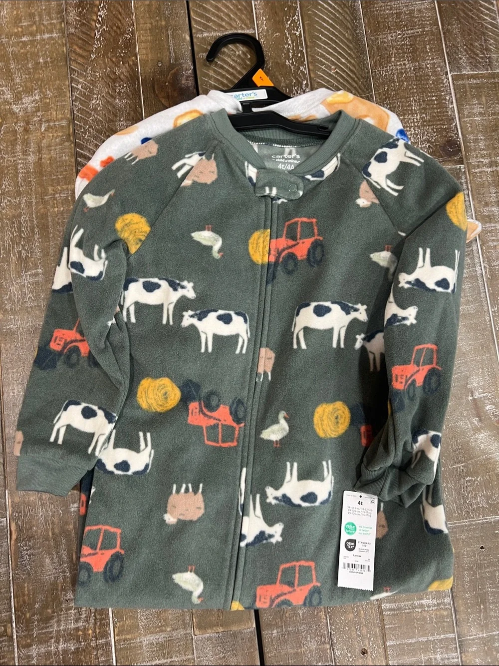 Carter's Green Farm & Cream Dino Fleece 2-Pack Footed One-Pieces